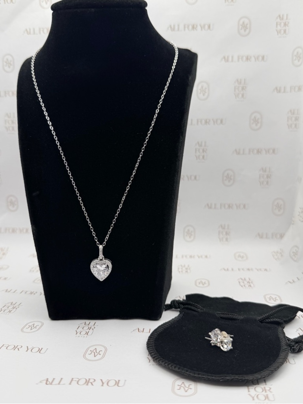NWT 925/950 Sterling Silver Statement Heart Set | 20mm CZ Heart & 5mm Studs